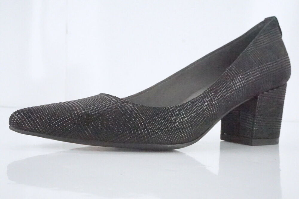Stuart Weitzman Flex Black Check Suede Leather Slip On Pointy Pumps Size 6 New